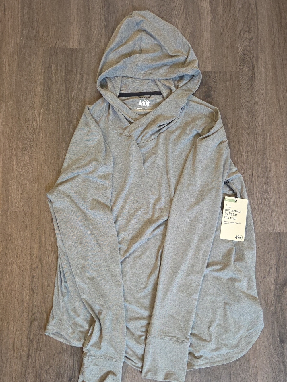 REI Women's Sahara Shade Hoodie Plus Black Heather Long Sleeve UPF 50+